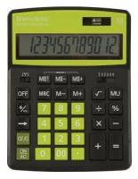 Калькулятор настольный BRAUBERG EXTRA COLOR-12-BKLG (206x155 мм), 12 разрядов, двойное питание, черно-салатовый, 250477