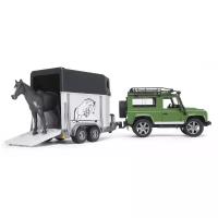 Внедорожник Bruder Land Rover Defender с прицепом-коневозкой и лошадью (02-592) 61 см