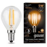 Лампа светодиодная gauss, LED Filament Globe 105801105 E14, G35, 5Вт, 2700К