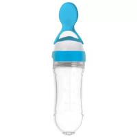 KUNDER Бутылочка силиконовая с пластиковой ложечкой-дозатором для прикорма малыша, 90 мл, розовый