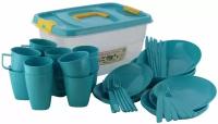 Набор пластиковой посуды для пикника на 6 персон голубой