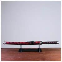 Сувенирное оружие «Катана на подставке», чёрные ножны с красным узором, 70см 740300s