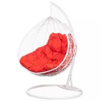 Кресло подвесное Bigarden "Gemini Promo", белое, красная подушка (чехол в подарок)