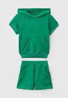 Комплект Diva Kids: футболка с капюшоном и шорты, 92 размер, зеленый, футер/ Спортивный костюм