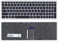 Клавиатура для ноутбука Lenovo 25210663 черная с серебристой рамкой и подсветкой