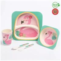 Набор детской посуды из бамбука Bamboo Ware Kids Set, фламинго