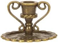 Подсвечник церковный металлический бронза с ручками, подсвечник для свечи религиозный, диаметр - 8 мм под свечу, высота - 2.5 см, ширина - 3 см