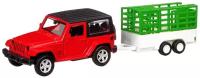 Внедорожник Автопанорама Jeep Wrangler c прицепом (JB1251415) 1:43, красный/белый/зеленый