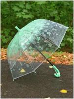 Прозрачный детский зонт-трость с принтом Rain-Proof umbrella полуавтомат P016/зеленый