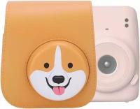 Защитный чехол-сумка-футляр для фотоаппарата Fujifilm Instax Mini 11 усиленный легкий коричневый с собакой