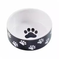КерамикАрт Миска керамическая для собак 420мл черная с лапками