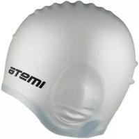 Шапочка для плавания Atemi, силикон (c "ушами"), серебро, Ec103