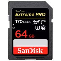 Карта памяти SanDisk Extreme Pro SDXC UHS Class 3 V30 170MB/s 64 GB, чтение: 170 MB/s, запись: 90 MB/s