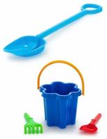 Детский игровой набор для песочницы: Песочный набор "Цветок" 3 элемента + Лопатка 50 см голубая, КАРОЛИНА ТОЙЗ