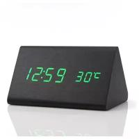 li&tai Деревянные треугольные настольные LED часы с термометром SLT-6035B (зеленые символы)