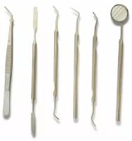 Набор инструментов (6 предметов) Для проведения различных лечебных манипуляций , а также для первичной санации полости рта .