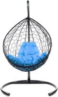 Подвесное кресло M-Group капля ротанг чёрное, голубая подушка