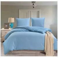 1.5 спальное постельное белье сатин однотонное голубое