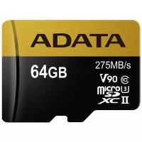 Карта памяти ADATA Premier ONE microSDXC UHS-II U3 Class 10 + SD adapter 256 GB, чтение: 275 MB/s, запись: 155 MB/s, адаптер на SD