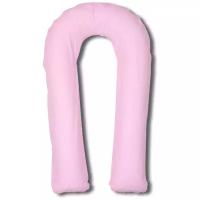 Подушка Body Pillow для беременных U холлофайбер, с наволочкой из хлопка розовый в белый горох