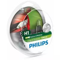 Лампа галогенная PHILIPS H1 LongLife EcoVision 12V 55W, 2 шт., 12258LLECOS2