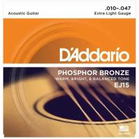 Струны для акустической гитары D'ADDARIO EJ15 PHOSPHOR BRONZE EXTRA LIGHT 10-47