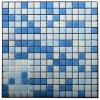Плитка мозаика GG стекломасса бело-голубой микс 32,7Х32,7 см. чип - 20х20 мм.
