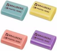 BRAUBERG Ластик Brauberg "Pastel Mini", 27х18х10 мм, ассорти пастельных цветов, экологичный ПВХ, 229581, 48 шт.