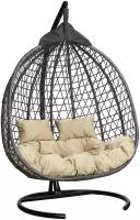 Подвесное двухместное кресло-кокон фиджи коричневое + каркас (бежевая подушка)