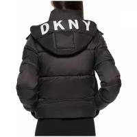 Куртка DKNY L черная до бердра с белым лого на капюшоне