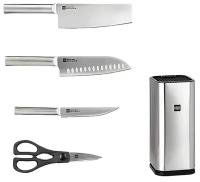 Набор стальных ножей (3 ножа + ножницы + подставка) HuoHou Stainless Steel Kitchen Knife Set (HU0095), русская версия!!!, серебристый