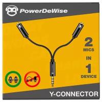 PowerDeWise / Переходник разветвитель Y-connector - Jack 3.5 мм на 2 микрофона или 2 наушников 3.5 мм, 4 pin TRRS