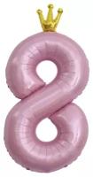 Воздушный шар фольгированный Falali Цифра 8, Золотая корона, розовый, 102 см
