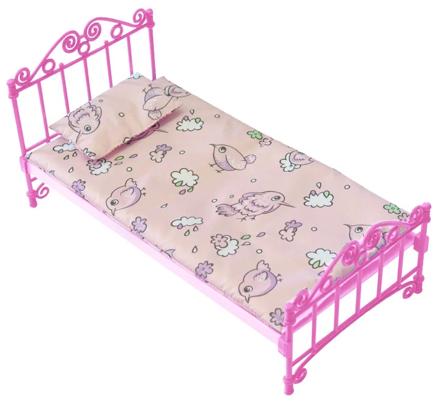 Розовая кроватка с постельными принадлежностями