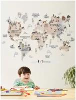 Интерьерные наклейки "Карта мира" на стену детская карта мира для детей наклейка на стену декор