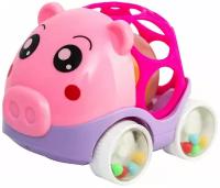 Крошка Я / Игрушка для малышей / Развивающая игрушка / Погремушка "Зоо-машинка", с эластичными деталями, от 3 мес, розовый