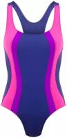 Купальник для плавания сплошной, графит/розовый/фиолетовый
