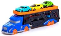 Автовоз Peng Rong Трейлер с 6 машинами, 37.2 см, черный/оранжевый/синий