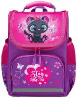 Ранец / рюкзак / портфель школьный для девочки первоклассницы Пифагор Basic, с эргономичной спинкой, Black kitten, 35х28х18 см