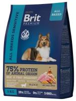 Корм для собак всех пород с чувствительным пищеварением Brit Premium, ягненок с индейкой 15 кг