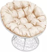Садовое кресло Папасан ротанг белое, бежевая подушка