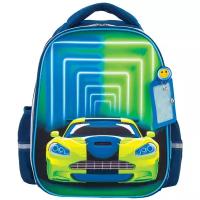 Ранец (рюкзак) школьный для мальчика первоклассника Юнландия Light, 2 отделения, Neon car, 3D панель, 38х29х16 см