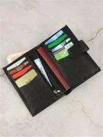 Портмоне мужское кожаное с отделением для паспорта и СТС Capsa, бумажник кожаный для паспорта черный