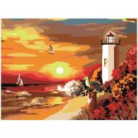 Картина по номерам 40х50 см, ОСТРОВ СОКРОВИЩ "Морской закат", на подрамнике, акриловые краски, 3 кисти, 662498