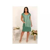 Платье женское "Миллена Шарм" 24221 трикотажное платье с оригинальным комбинированием 58р-р(46-64 размерный ряд) зеленый