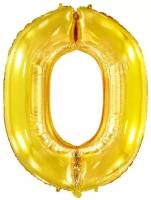 Воздушный шар фольгированный цифра 0, золотой, высота 81 см.