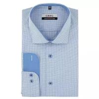 Рубашка мужская длинный рукав GREG 225/139/MAK/ZN/1, Прилегающий силуэт / Super Slim fit, цвет Голубой, рост 174-184, размер ворота 44