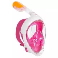 Полнолицевая маска для подводного плавания снорклинга Freebreath с креплением для экшн-камеры размер L/XL Розовый