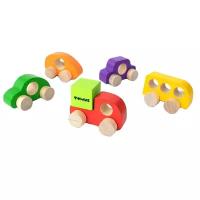 Деревянная фигурка-каталка Томик "Машинки", игровой набор из 5 разноцветных машинок, развивающая игрушка для малышей