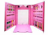 Набор для рисования 176 предметов c мольбертом в розовом чемоданчике/художественный набор для творчества